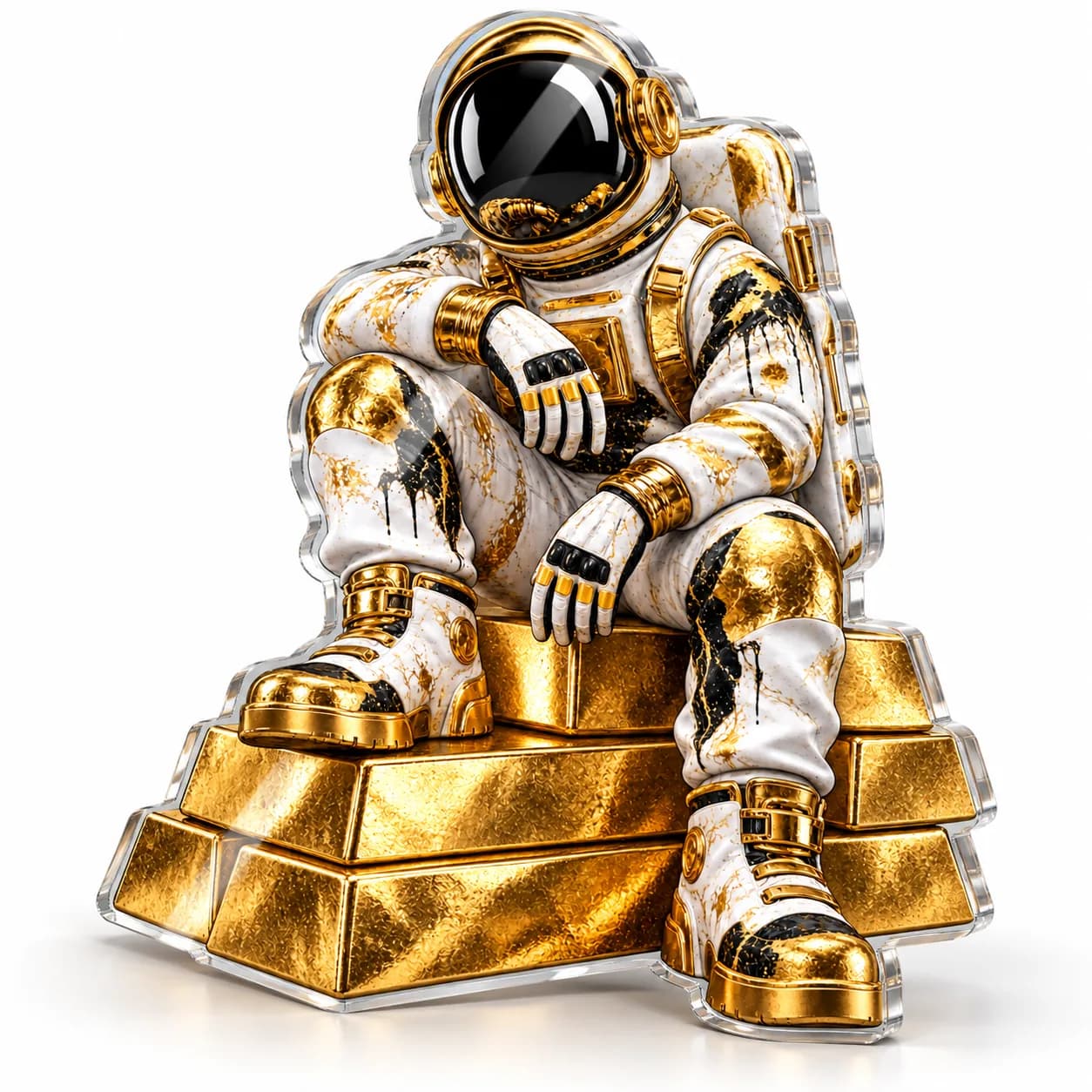 Astronaut pe lingouri de aur – tablou plexiglas decupat pe contur