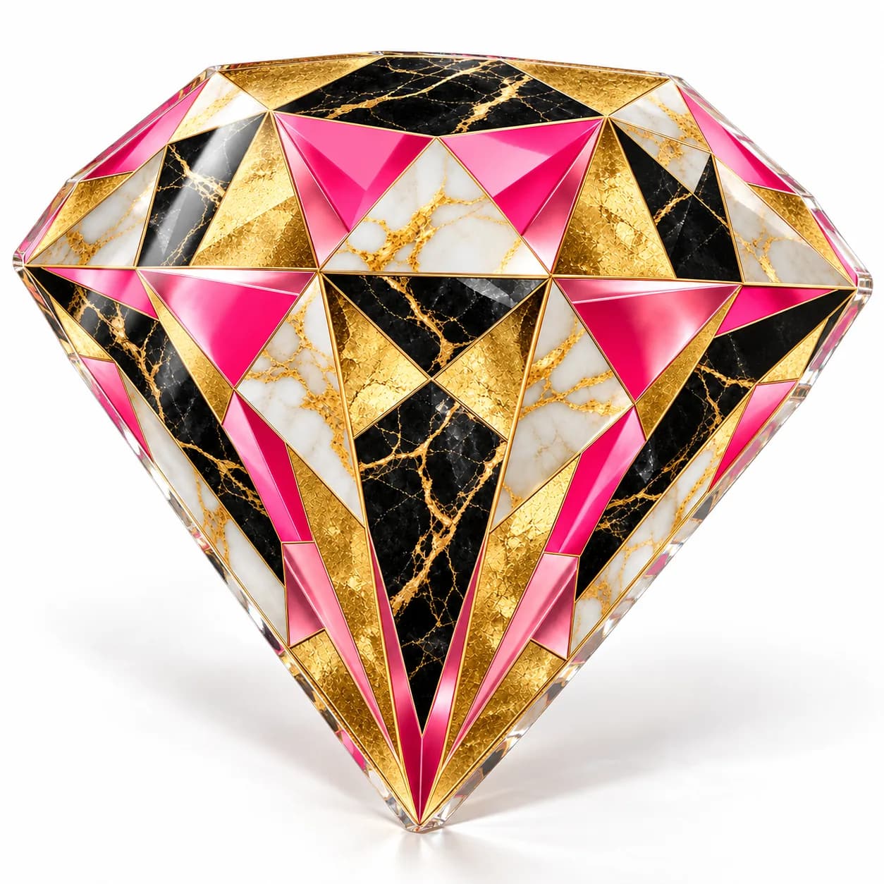 Diamant roz cu auriu – tablou plexiglas decupat pe contur