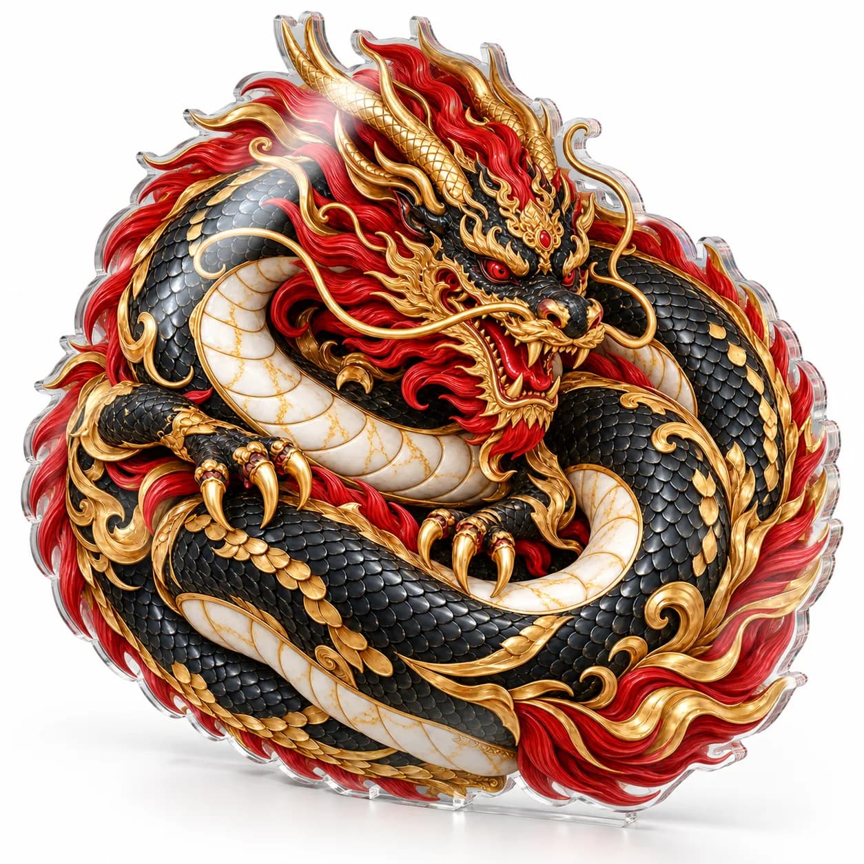 Dragon oriental încolăcit – tablou plexiglas decupat pe contur