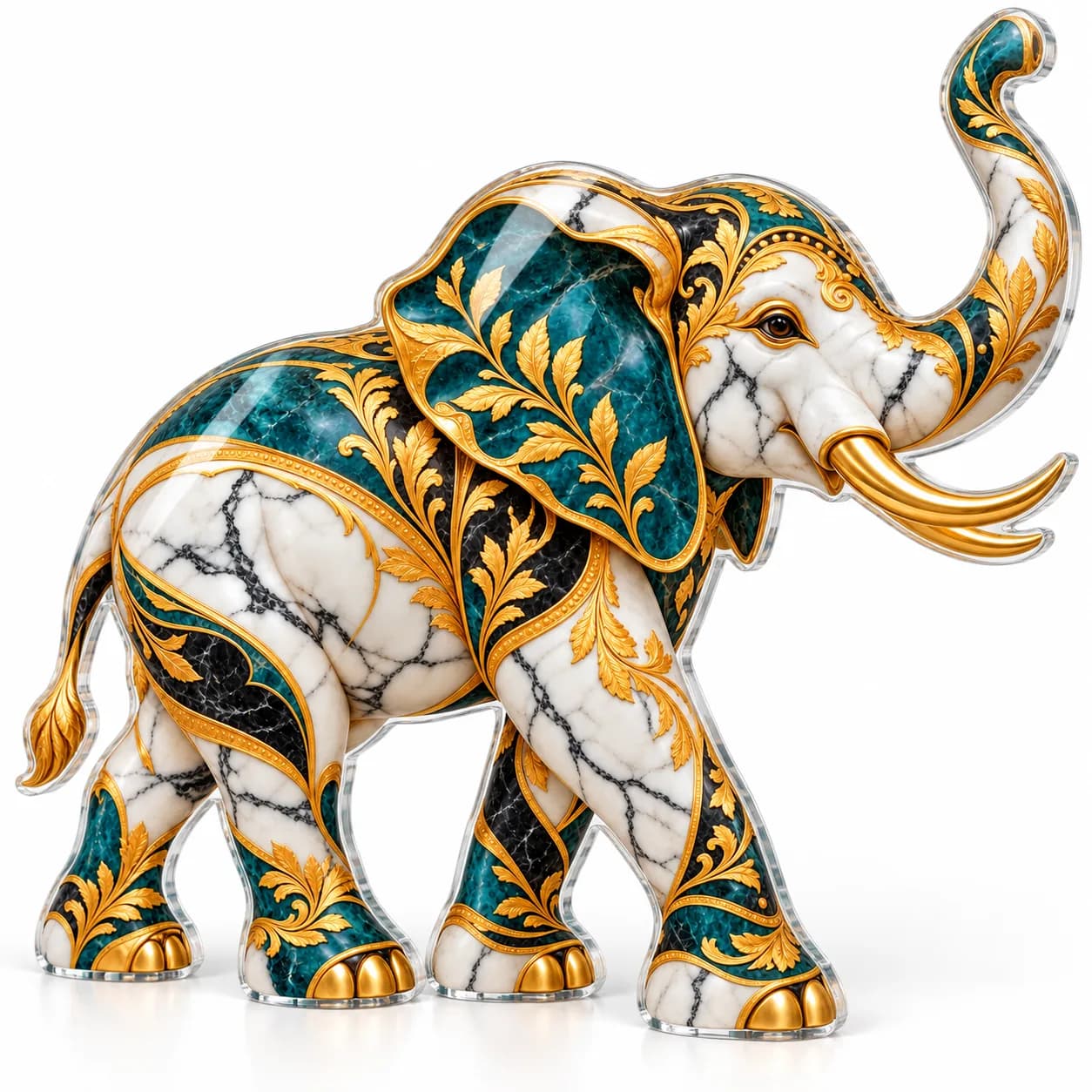 Elefant alb cu auriu – tablou plexiglas decupat pe contur