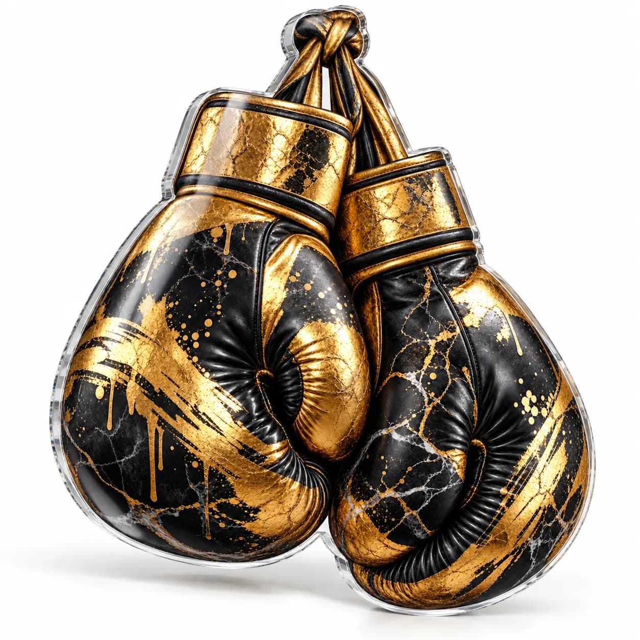Mănuși de box negre cu auriu – tablou plexiglas decupat pe contur