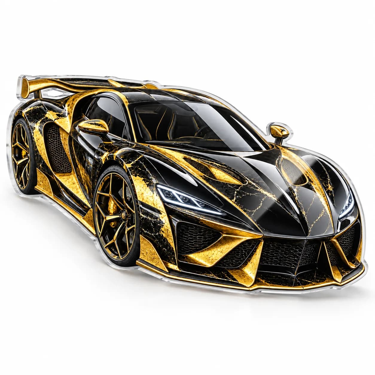 Mașină sport neagră cu auriu – tablou plexiglas decupat pe contur