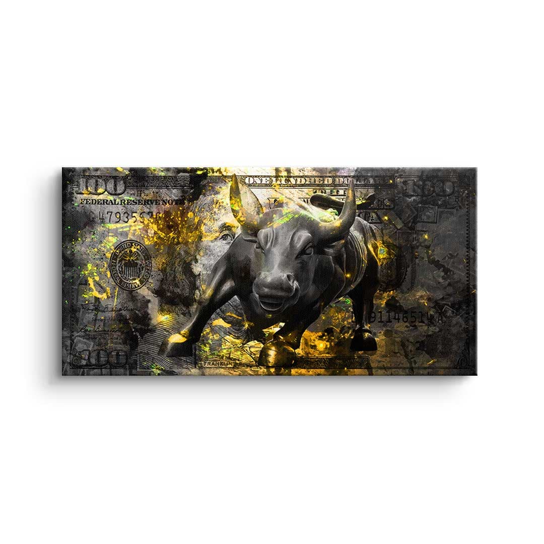 Tablou canvas taur negru cu auriu – decor living elegant