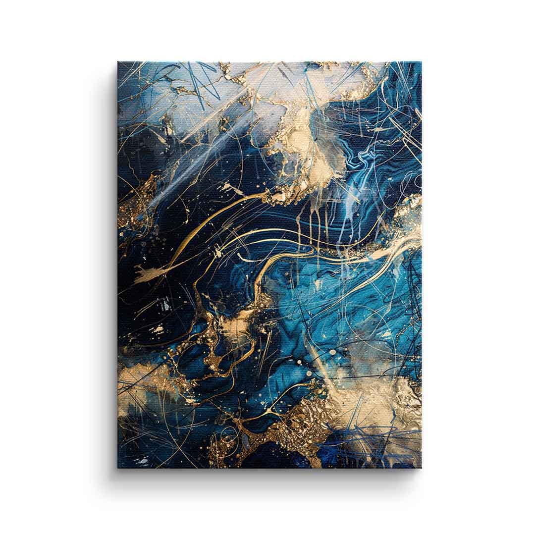 Tablou canvas abstract albastru cu auriu și negru – decor living