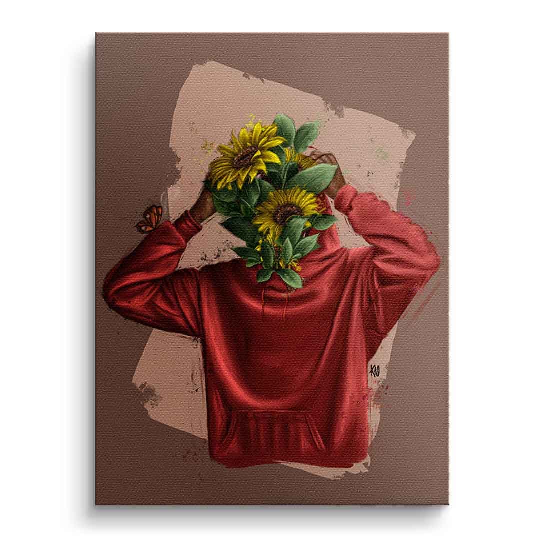 Tablou canvas floare maro cu roșu – decor living cald