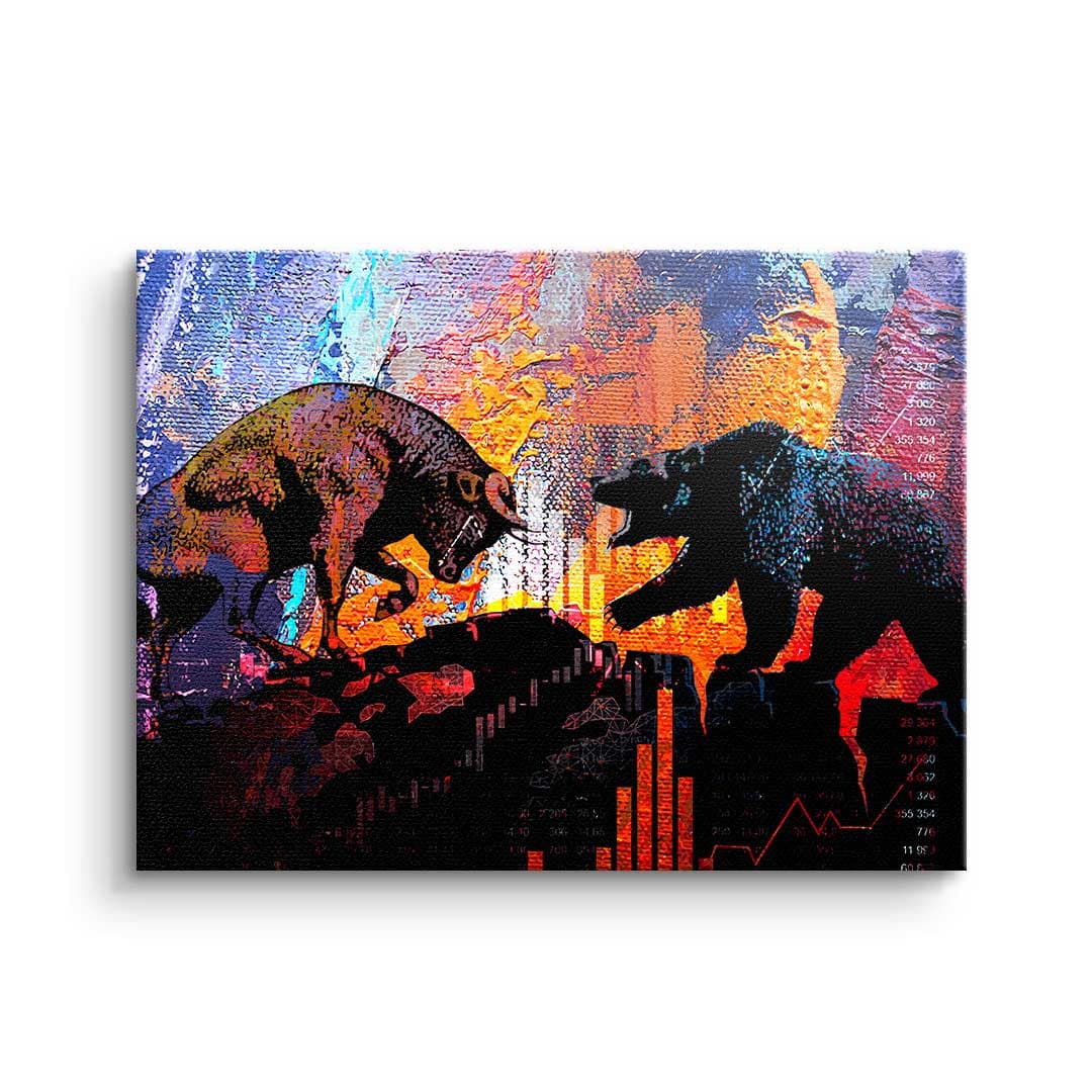 Tablou canvas taur luptând cu urs – artă pentru birou