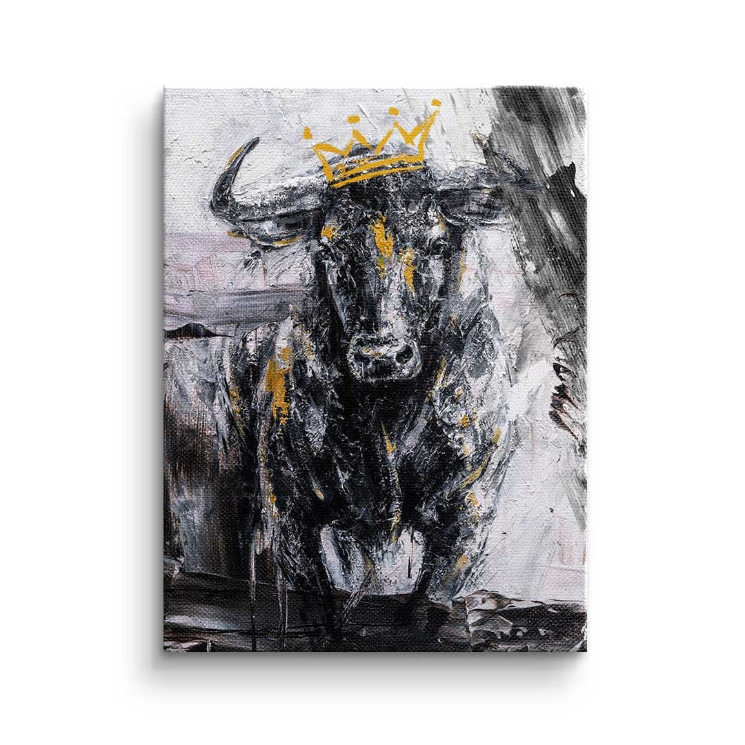 Tablou canvas taur abstract alb-negru cu auriu – decor living