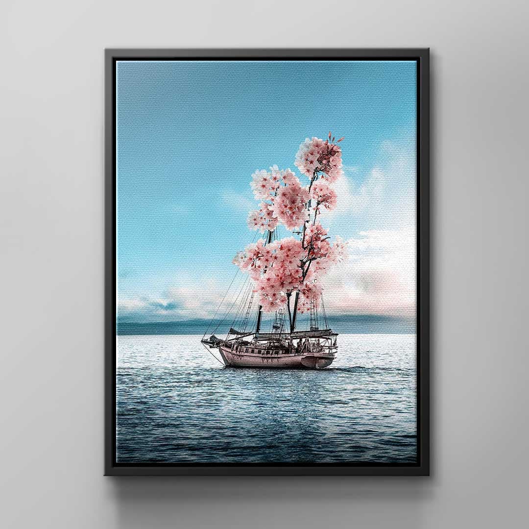 Tablou canvas barcă plină de flori pe mare – pentru dormitor