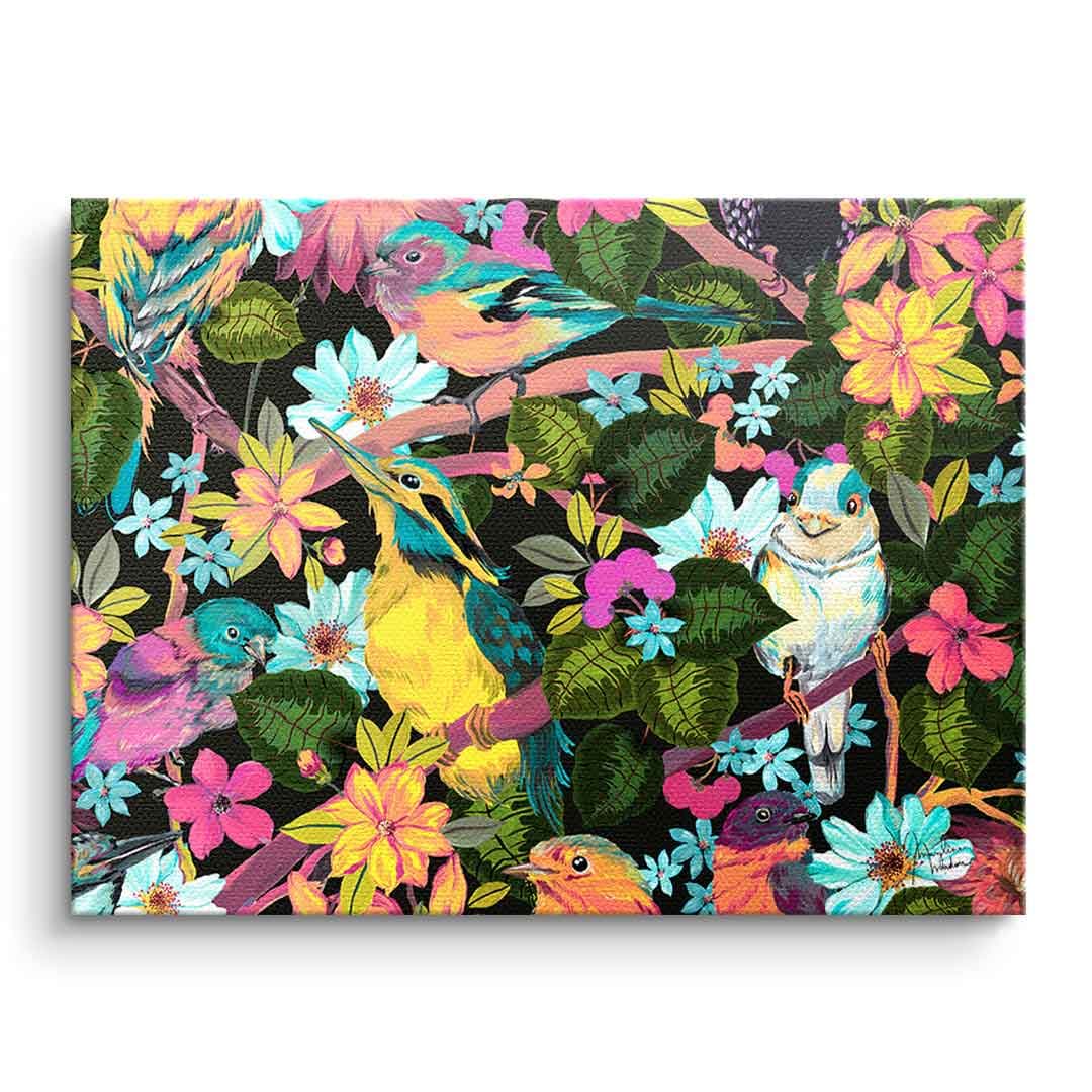 Tablou canvas flori și păsări colorate – decor sufragerie