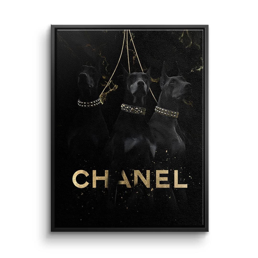 Tablou canvas trei dobermani negru cu auriu – decor hol elegant