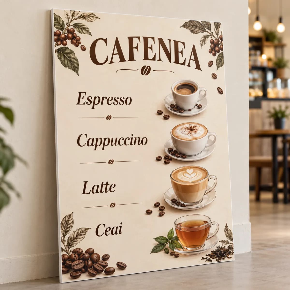Panou meniu cafenea pe PVC cu margini drepte