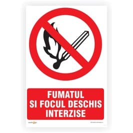 Semn Indicator Interzis foc deschis si fumat, PVC, 20 x 30 cm