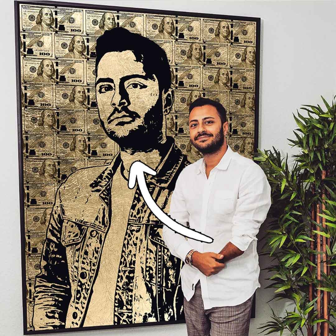 Tablou canvas portret personalizat cu foiță aurie – cadou personalizat